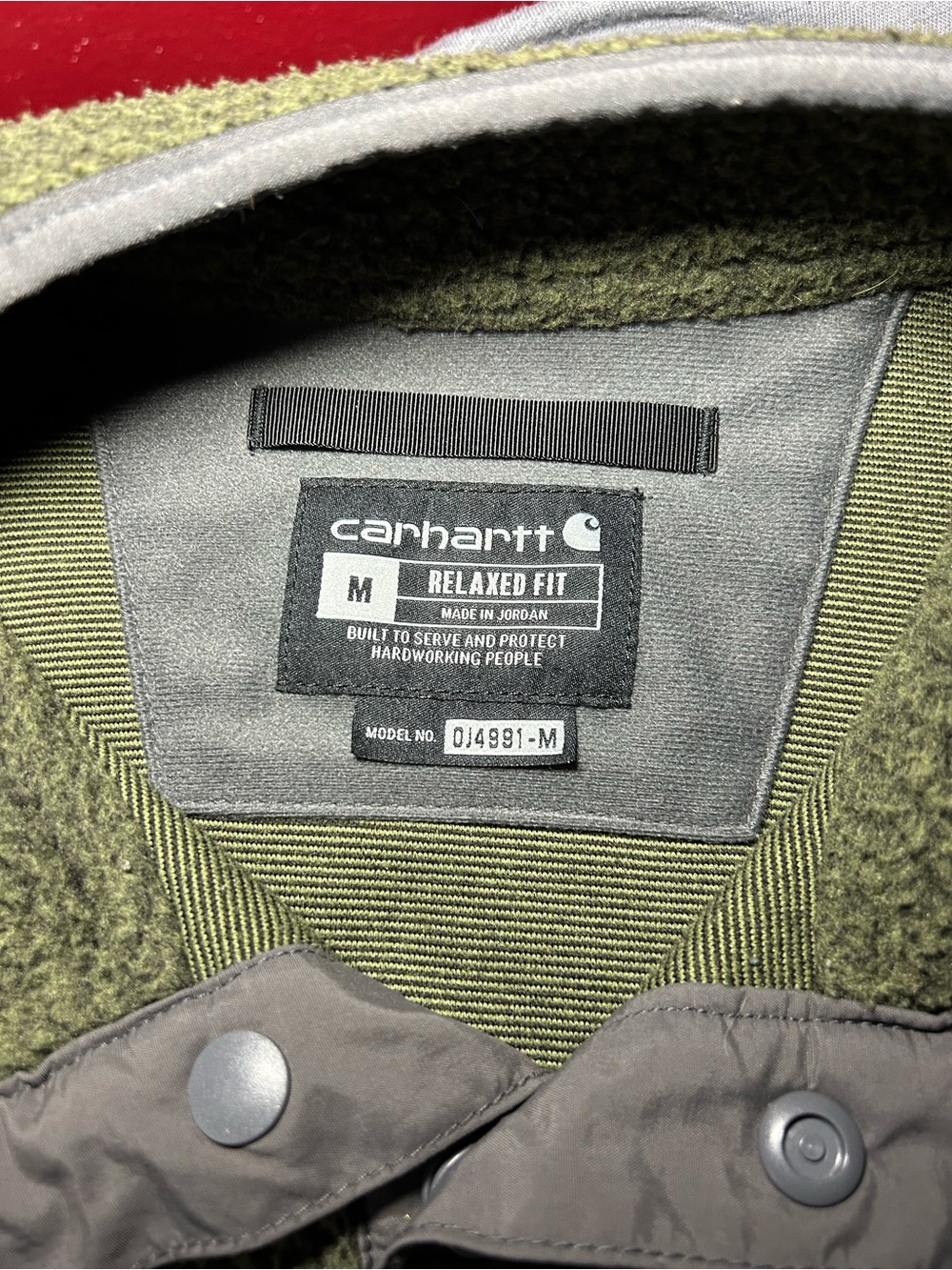 Carhartt Olive Green Sherpa Pullover with Snap Placket - Picture 2 of 7